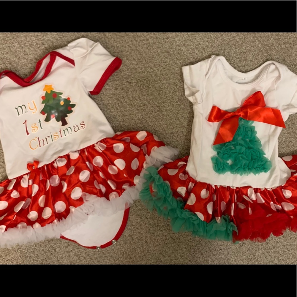 Two Christmas Dress Onesies
